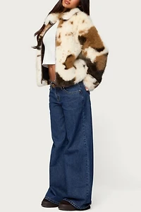 Edikted Rayan Cow Print Faux Fur Jacket