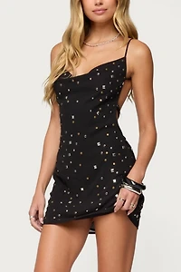 Edikted Studded Chiffon Backless Mini Dress