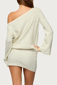 Edikted Off Shoulder Sequin Knit Mini Dress