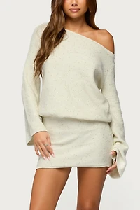 Edikted Off Shoulder Sequin Knit Mini Dress