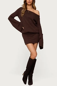 Edikted Off Shoulder Sequin Knit Mini Dress