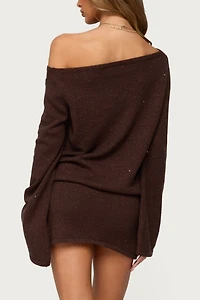 Edikted Off Shoulder Sequin Knit Mini Dress