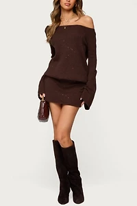 Edikted Off Shoulder Sequin Knit Mini Dress