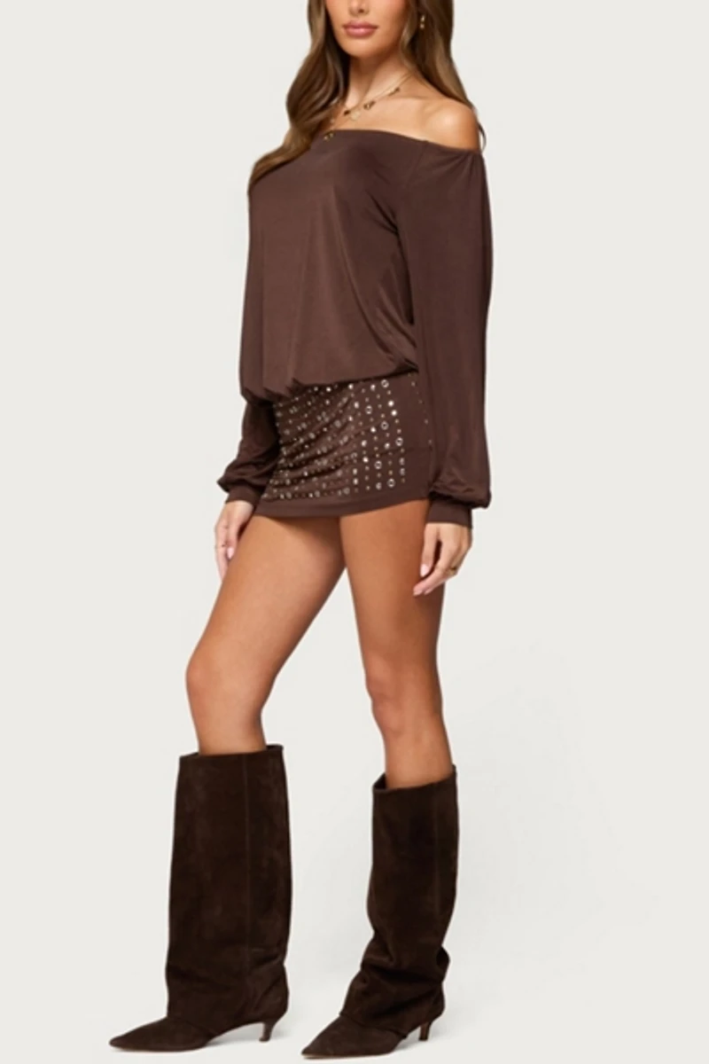 Edikted Studded Off Shoulder Backless Romper