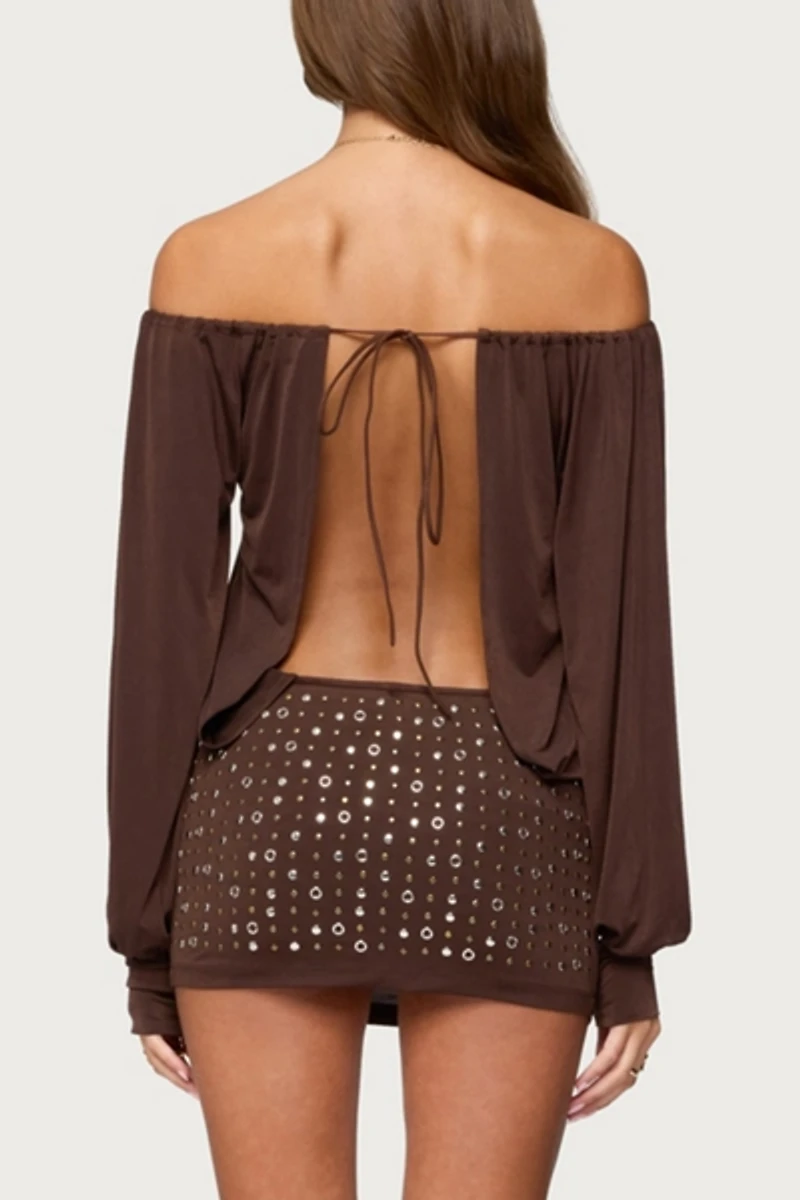 Edikted Studded Off Shoulder Backless Romper
