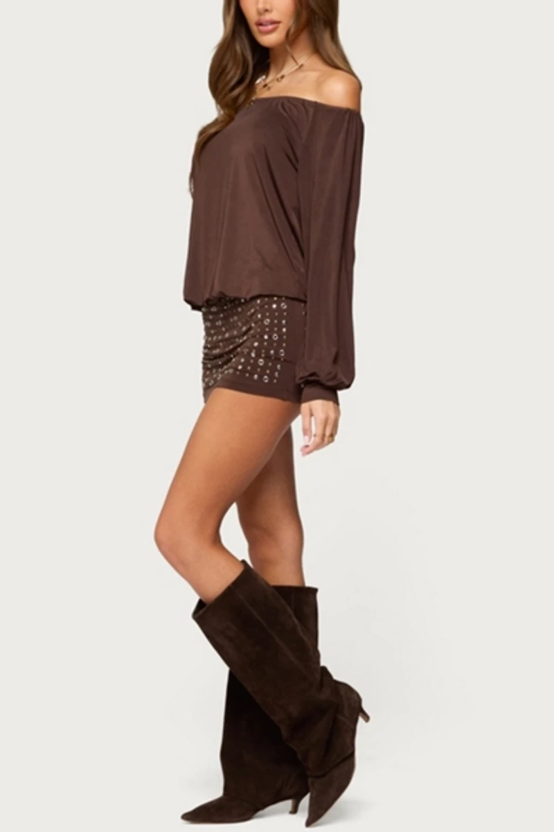 Edikted Studded Off Shoulder Backless Romper