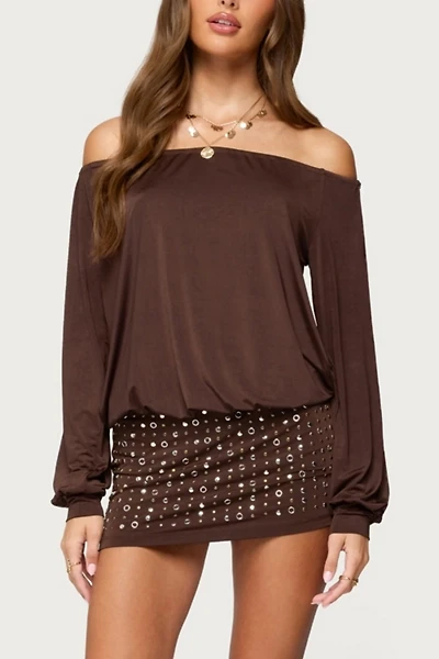 Edikted Studded Off Shoulder Backless Romper