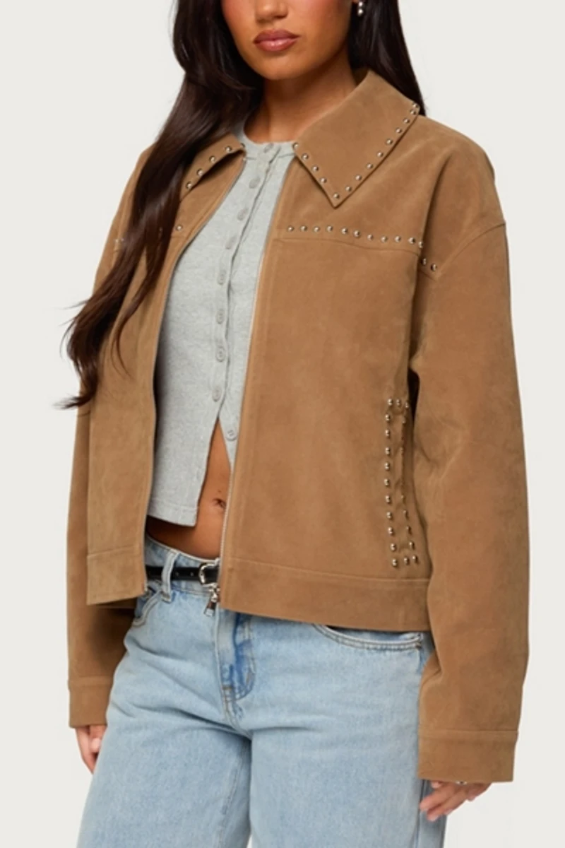 Edikted Memphis Studded Faux Suede Jacket