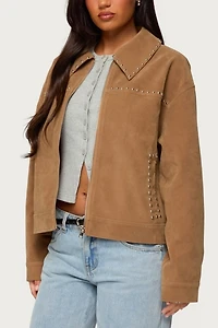 Edikted Memphis Studded Faux Suede Jacket