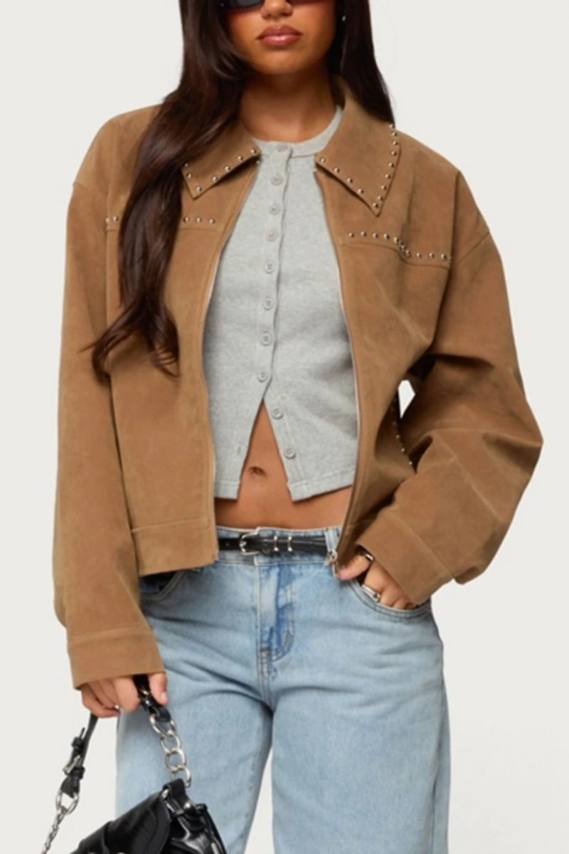 Edikted Memphis Studded Faux Suede Jacket