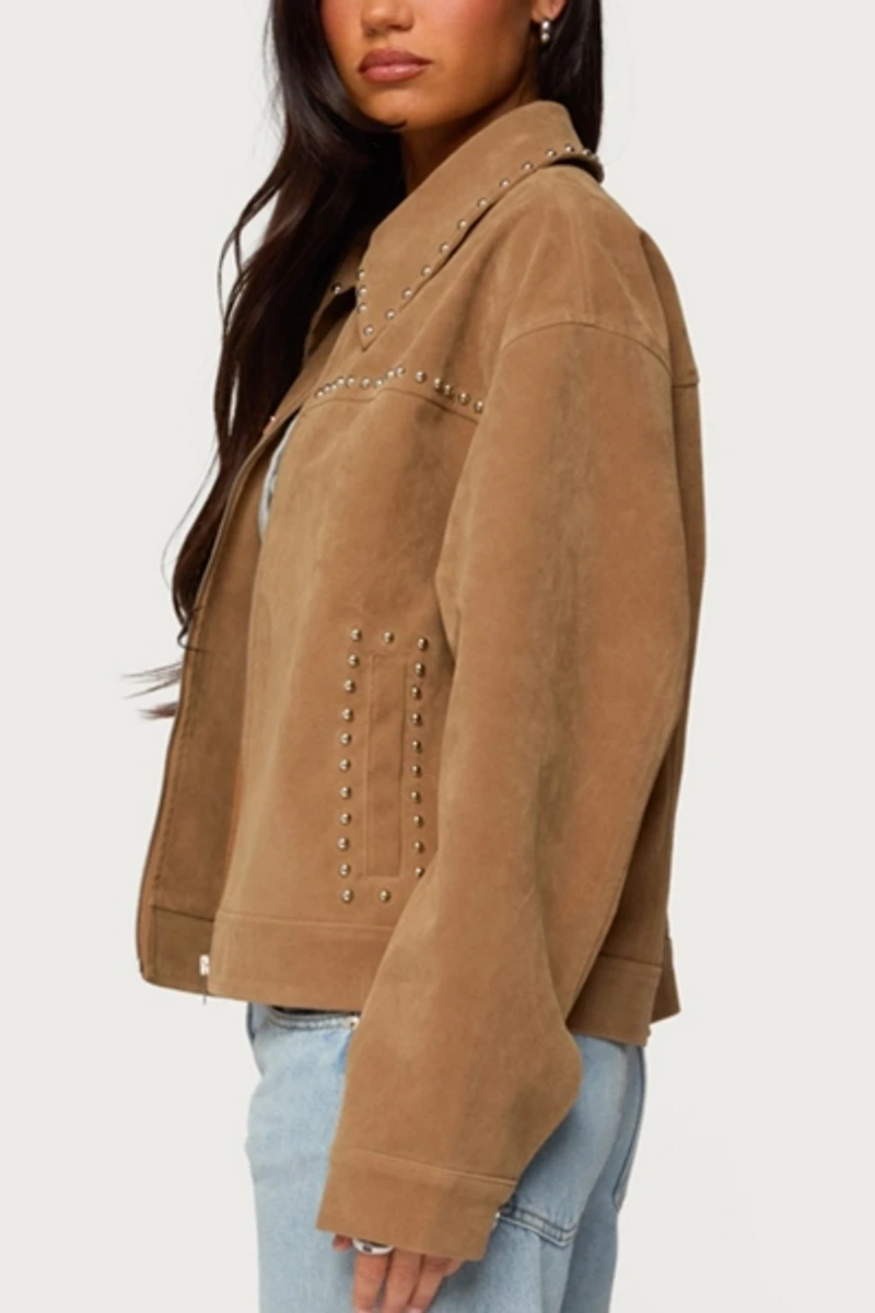 Edikted Memphis Studded Faux Suede Jacket