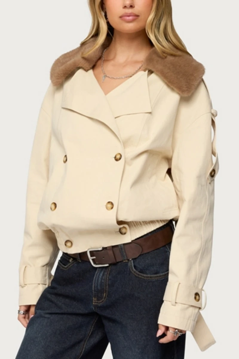 Edikted Detachable Faux Fur Trench Coat
