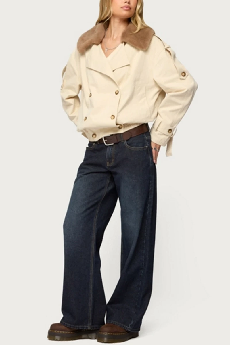 Edikted Detachable Faux Fur Trench Coat