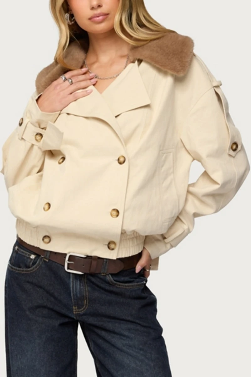 Edikted Detachable Faux Fur Trench Coat