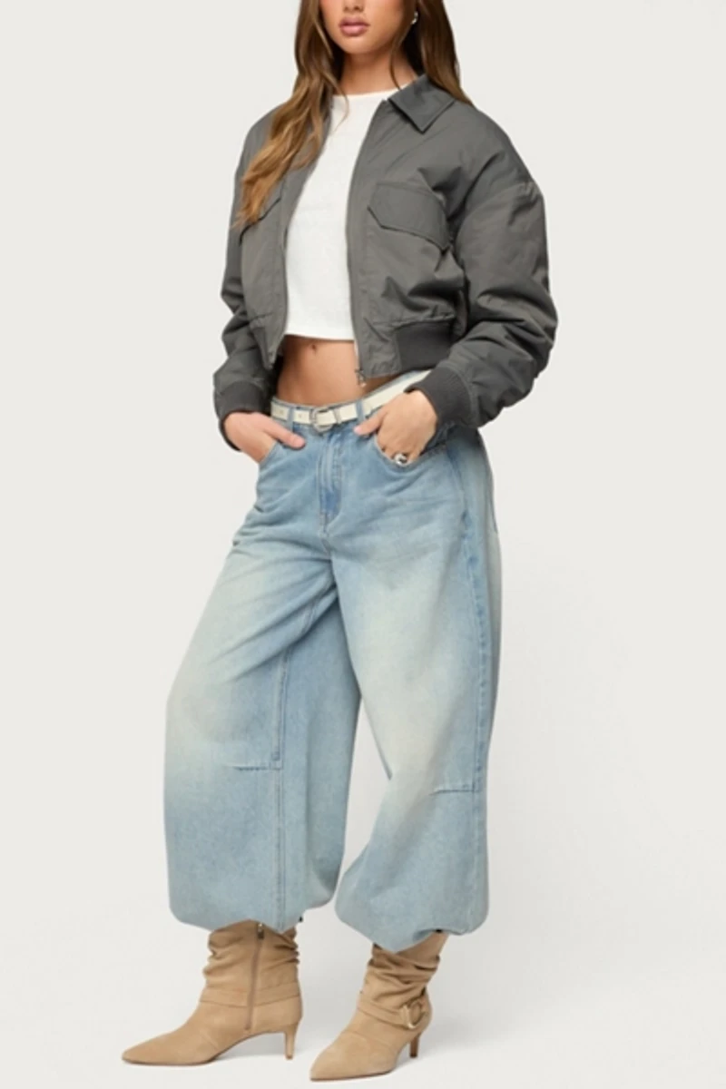 Edikted Dolan Ruched Oversized Bomber Jacket