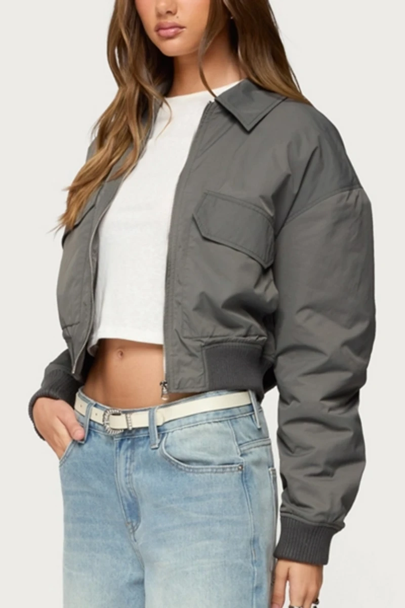 Edikted Dolan Ruched Oversized Bomber Jacket