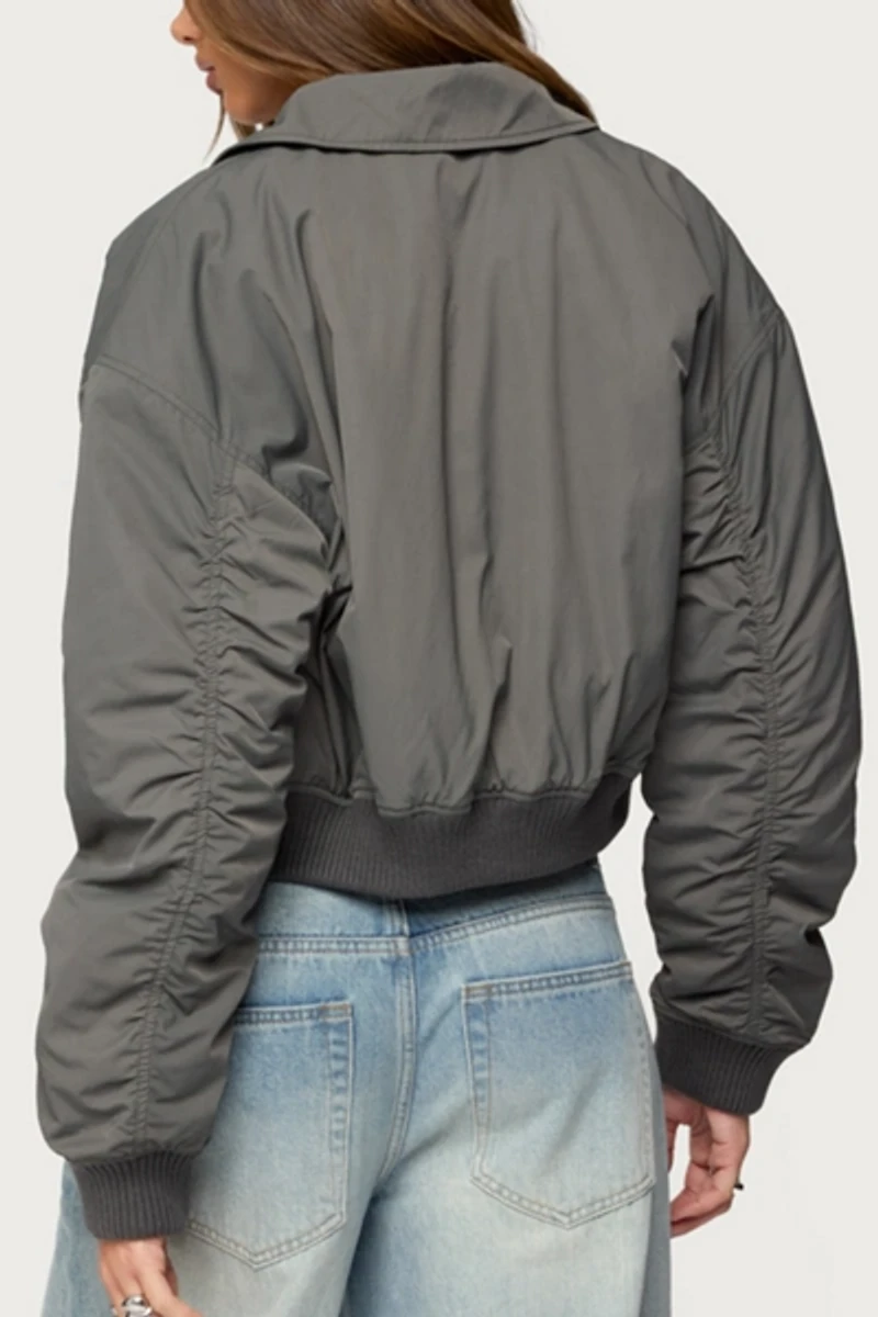 Edikted Dolan Ruched Oversized Bomber Jacket