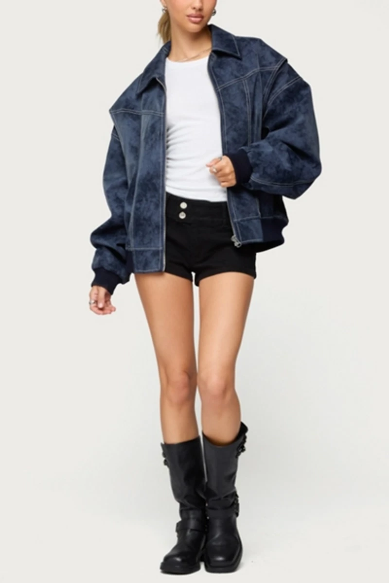 Edikted Ownley Oversized Faux Leather Bomber Jacket