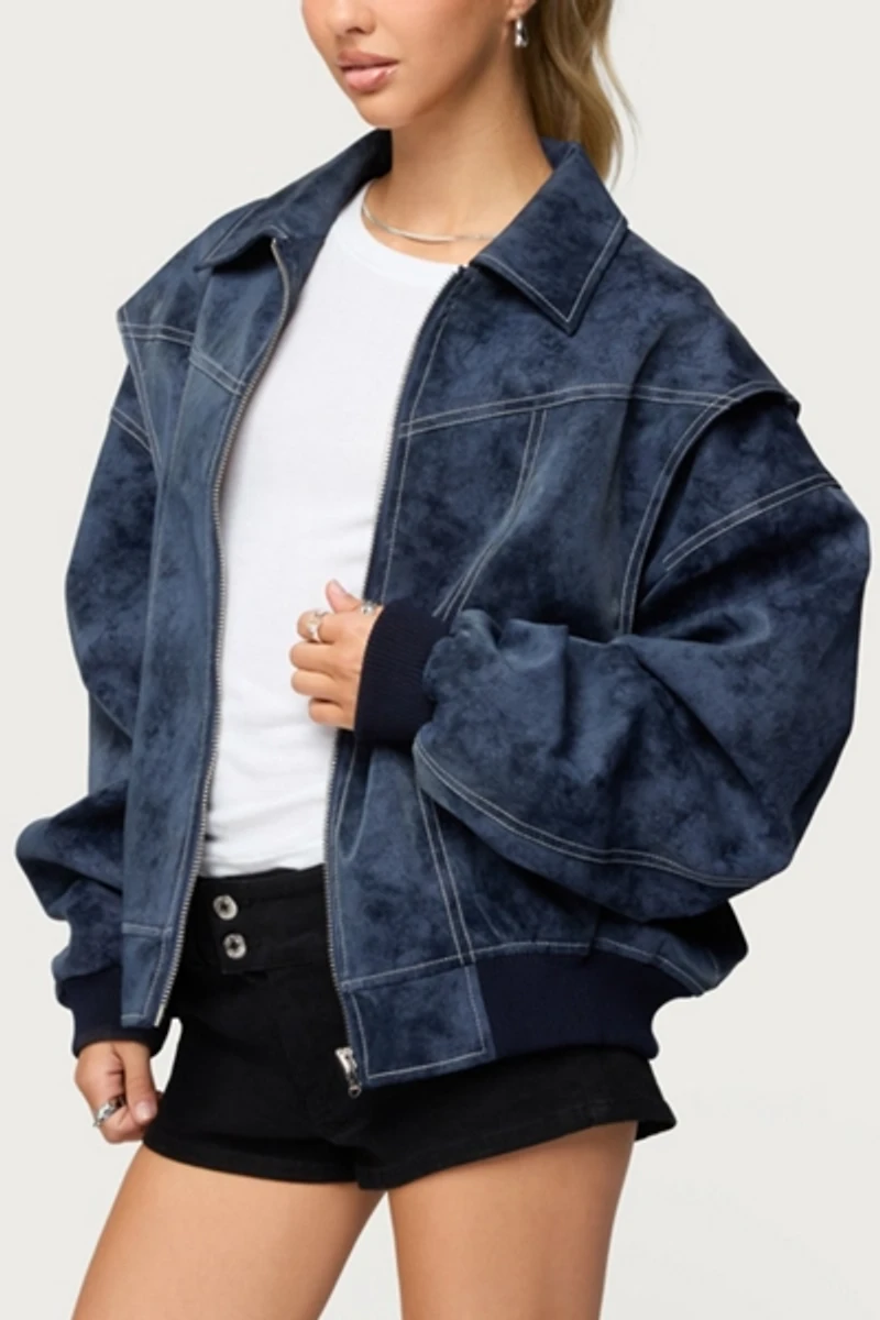 Edikted Ownley Oversized Faux Leather Bomber Jacket