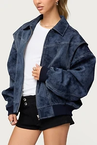 Edikted Ownley Oversized Faux Leather Bomber Jacket