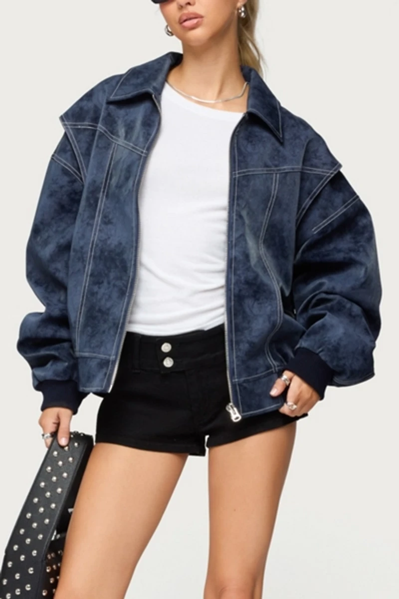 Edikted Ownley Oversized Faux Leather Bomber Jacket