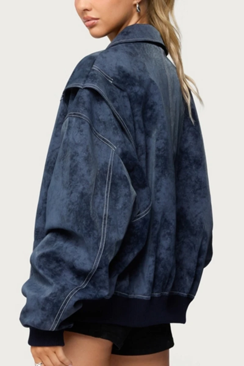 Edikted Ownley Oversized Faux Leather Bomber Jacket