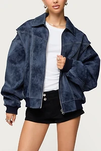 Edikted Ownley Oversized Faux Leather Bomber Jacket