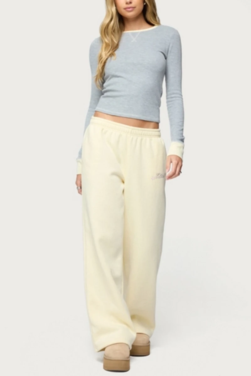 Edikted Rora Contrast Long Sleeve Waffle Top