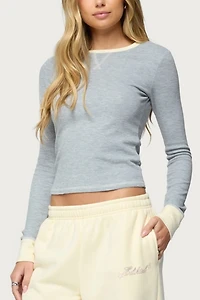 Edikted Rora Contrast Long Sleeve Waffle Top