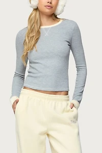 Edikted Rora Contrast Long Sleeve Waffle Top