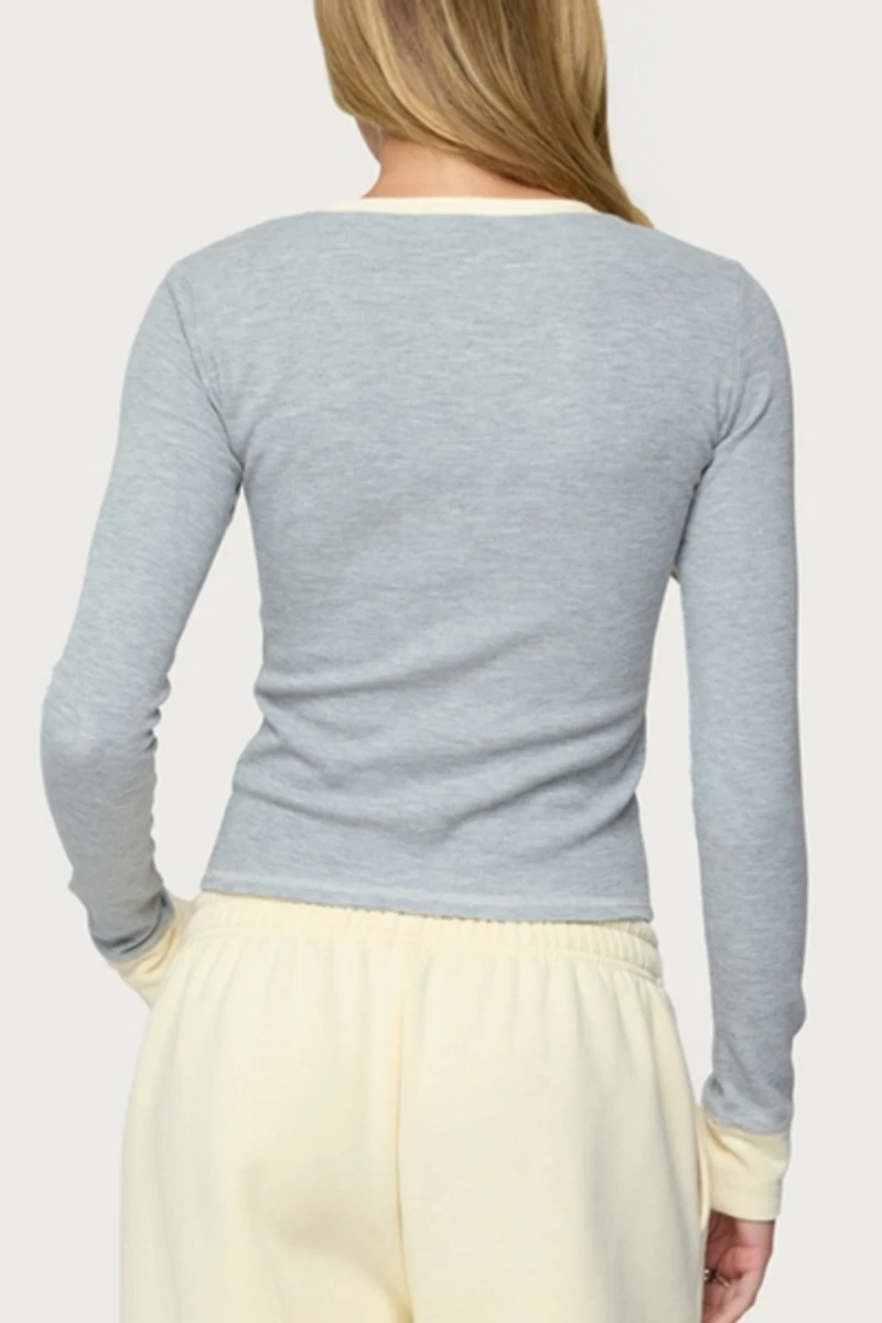 Edikted Rora Contrast Long Sleeve Waffle Top