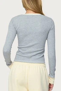 Edikted Rora Contrast Long Sleeve Waffle Top