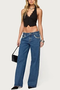 Edikted Iridescent Button Low Rise Baggy Jeans