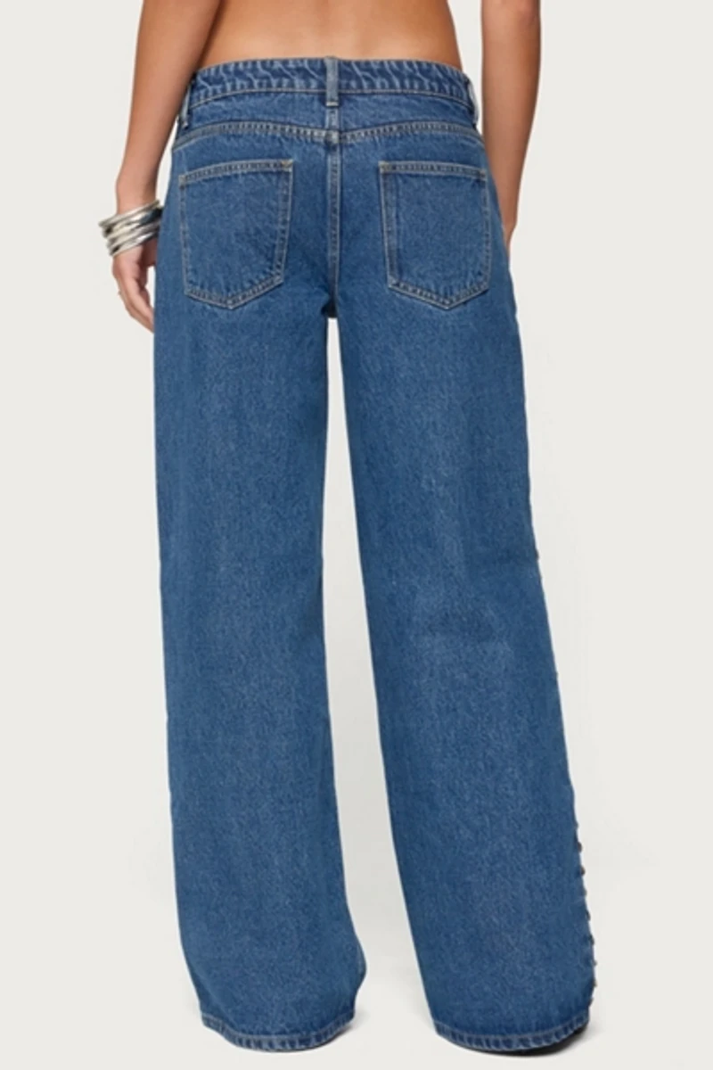 Edikted Iridescent Button Low Rise Baggy Jeans