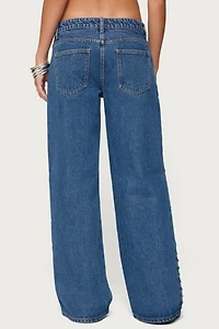 Edikted Iridescent Button Low Rise Baggy Jeans