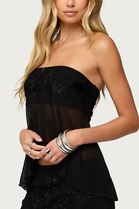 Edikted Steffie Strapless Beaded Mesh Top