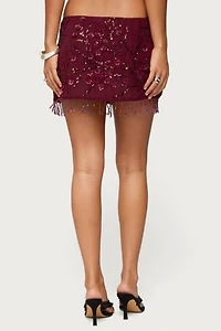 Edikted Chiffon Sequin Bead Fringed Mini Skirt