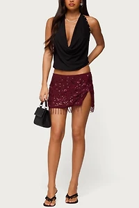 Edikted Chiffon Sequin Bead Fringed Mini Skirt