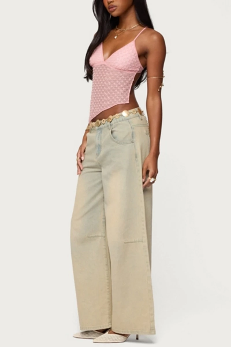 Edikted Beaded Mesh Asymmetric Backless Top