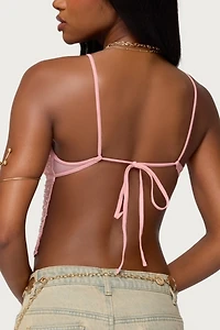 Edikted Beaded Mesh Asymmetric Backless Top