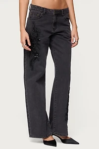Edikted Rossa Beaded Low Rise Baggy Jeans