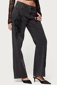 Edikted Rossa Beaded Low Rise Baggy Jeans