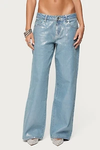 Edikted Jenney Shiny Low Rise Baggy Jeans