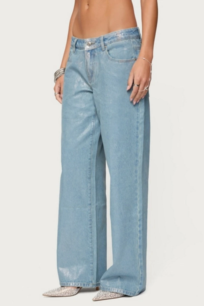 Edikted Jenney Shiny Low Rise Baggy Jeans