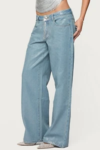 Edikted Jenney Shiny Low Rise Baggy Jeans