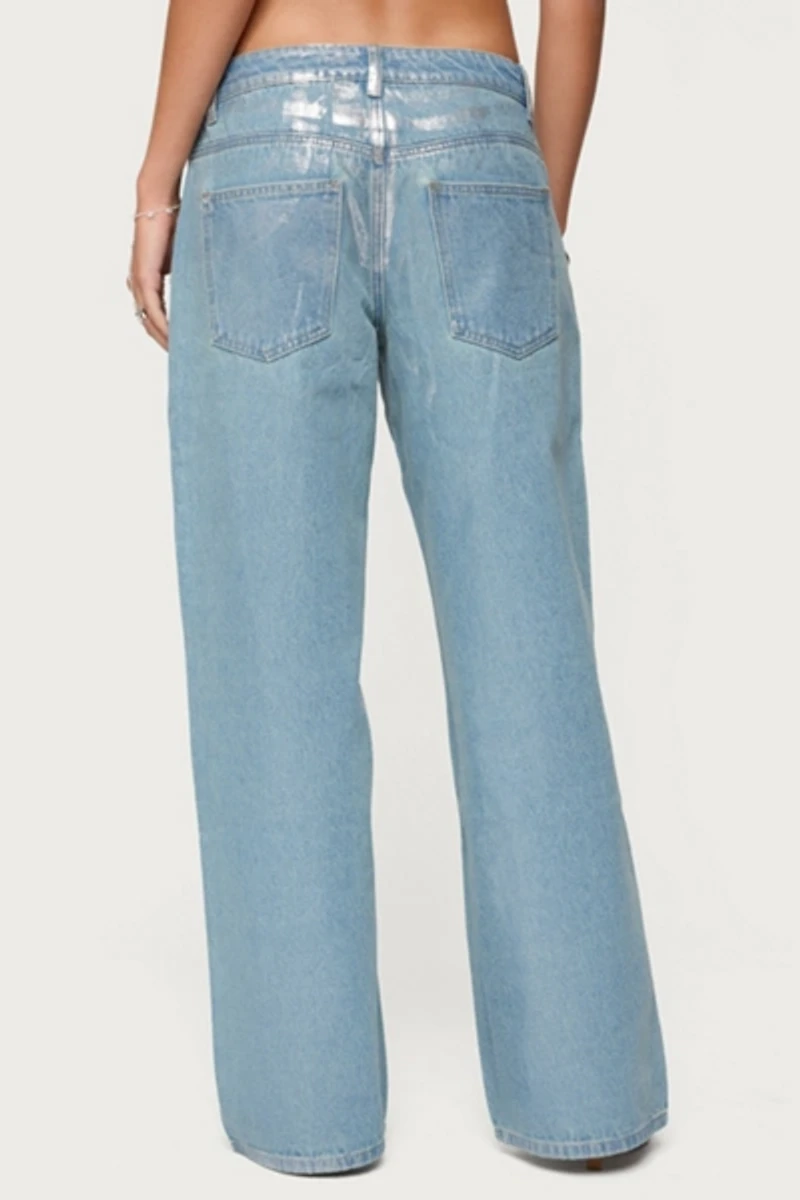 Edikted Jenney Shiny Low Rise Baggy Jeans