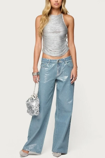 Edikted Jenney Shiny Low Rise Baggy Jeans