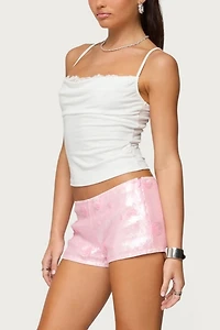 Edikted Lizzie Flower Sequin Micro Shorts