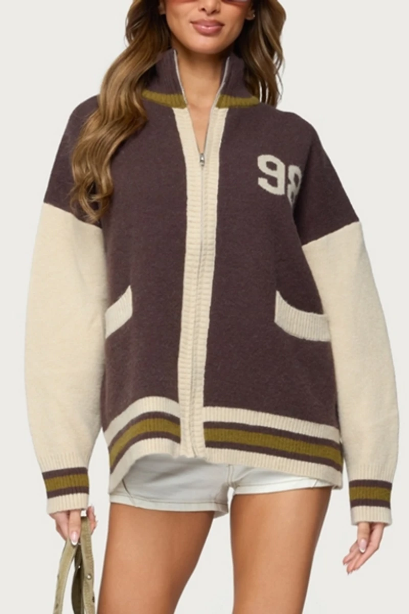 Edikted 98 Varsity Zip Up Sweater