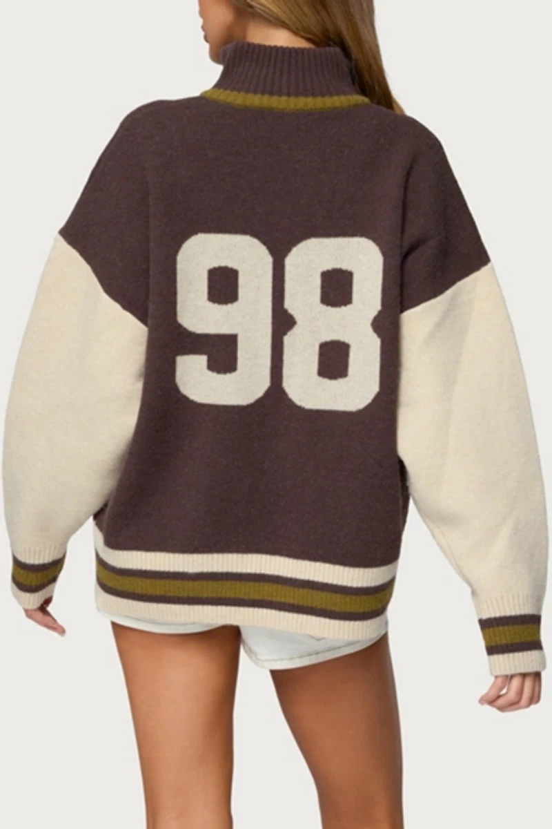 Edikted 98 Varsity Zip Up Sweater